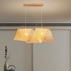 Wood Ceiling Tray 2 Light Light Rattan Ceiling Wicker Chandelier Natural Rattan Ceiling Lamp Creative Lamp Shade Retro Hanging Light Wicker Lighting Fixtures for Bedroom Dining Living