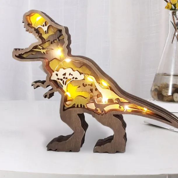 Wooden Animal Ornaments Led Light 3D Hollow Carving Home Room Decor Figurines Crafts Office Desk Bedroom Decoration Accessories