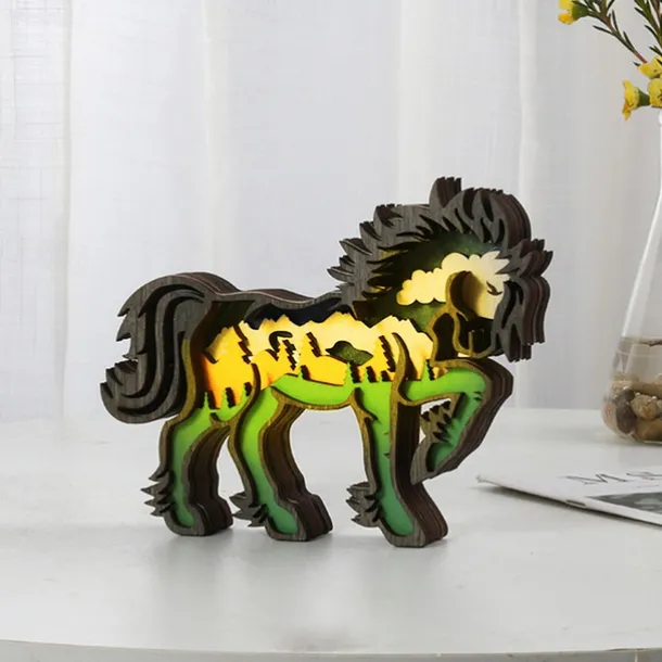 Wooden Animal Ornaments Led Light 3D Hollow Carving Home Room Decor Figurines Crafts Office Desk Bedroom Decoration Accessories