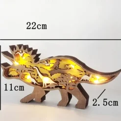 Wooden Animal Ornaments Led Light 3D Hollow Carving Home Room Decor Figurines Crafts Office Desk Bedroom Decoration Accessories