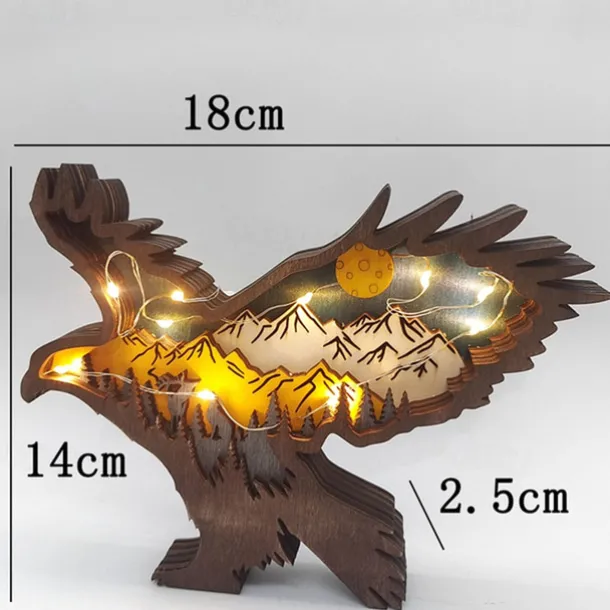Wooden Animal Ornaments Led Light 3D Hollow Carving Home Room Decor Figurines Crafts Office Desk Bedroom Decoration Accessories