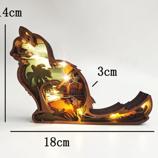 Wooden Animal Ornaments Led Light 3D Hollow Carving Home Room Decor Figurines Crafts Office Desk Bedroom Decoration Accessories