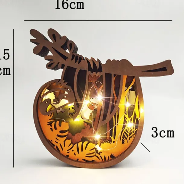 Wooden Animal Ornaments Led Light 3D Hollow Carving Home Room Decor Figurines Crafts Office Desk Bedroom Decoration Accessories