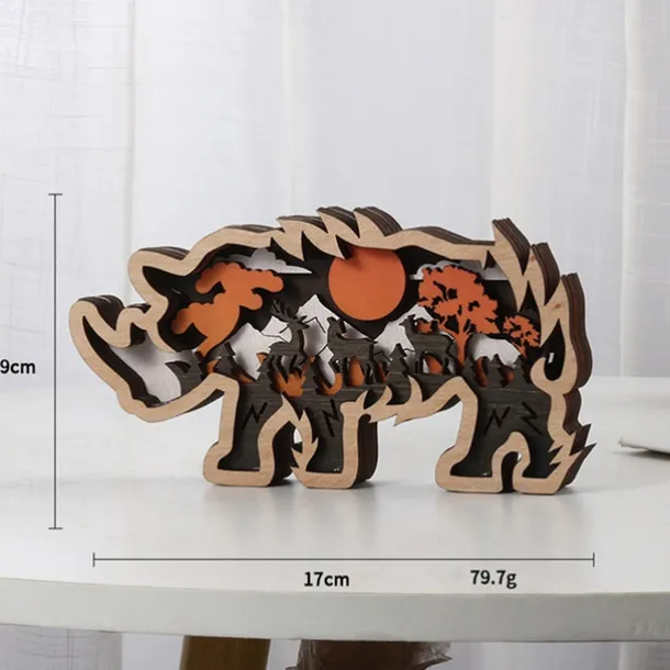 Wooden Animal Ornaments Led Light 3D Hollow Carving Home Room Decor Figurines Crafts Office Desk Bedroom Decoration Accessories