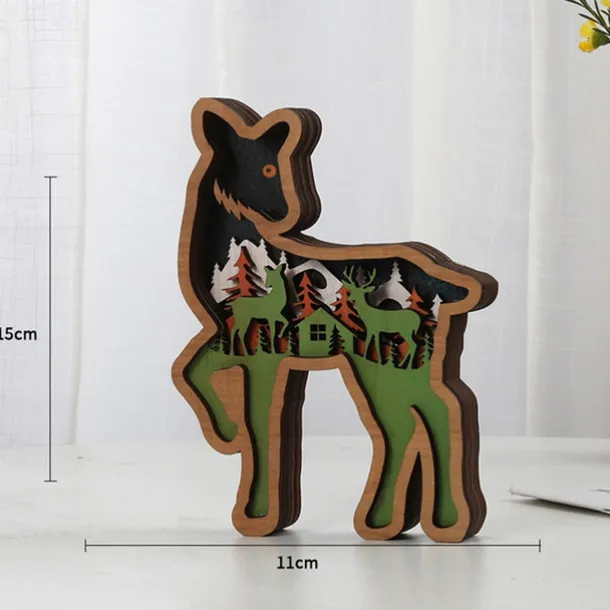 Wooden Animal Ornaments Led Light 3D Hollow Carving Home Room Decor Figurines Crafts Office Desk Bedroom Decoration Accessories