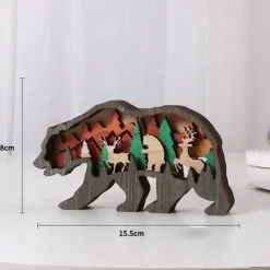 Wooden Animal Ornaments Led Light 3D Hollow Carving Home Room Decor Figurines Crafts Office Desk Bedroom Decoration Accessories