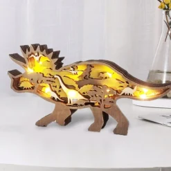 Wooden Animal Ornaments Led Light 3D Hollow Carving Home Room Decor Figurines Crafts Office Desk Bedroom Decoration Accessories
