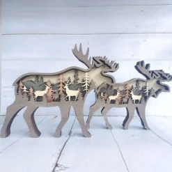 Wooden Animal Wolf Statue Creativity Wolf Totem Office Home Decorate Crafts North Forest Elk Brown Bear Ornaments