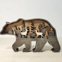 Wooden Animal Wolf Statue Creativity Wolf Totem Office Home Decorate Crafts North Forest Elk Brown Bear Ornaments