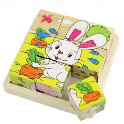 Wooden 3D Puzzle Puzzle For Children's Birthday Gifts Kindergarten Puzzle Toys Wooden 3d Building Block Six Sided Painting