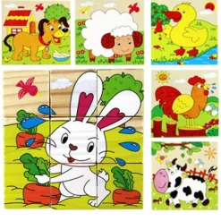 Wooden 3D Puzzle Puzzle For Children's Birthday Gifts Kindergarten Puzzle Toys Wooden 3d Building Block Six Sided Painting