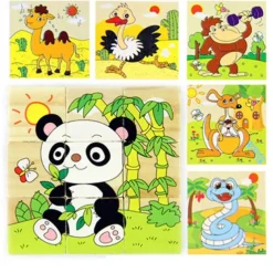 Wooden 3D Puzzle Puzzle For Children's Birthday Gifts Kindergarten Puzzle Toys Wooden 3d Building Block Six Sided Painting