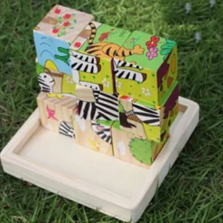 Wooden 3D Puzzle Puzzle For Children's Birthday Gifts Kindergarten Puzzle Toys Wooden 3d Building Block Six Sided Painting