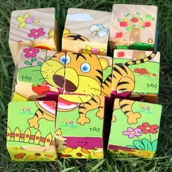 Wooden 3D Puzzle Puzzle For Children's Birthday Gifts Kindergarten Puzzle Toys Wooden 3d Building Block Six Sided Painting
