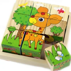 Wooden 3D Puzzle Puzzle For Children's Birthday Gifts Kindergarten Puzzle Toys Wooden 3d Building Block Six Sided Painting