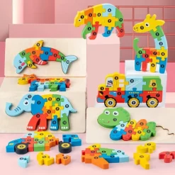 Wooden Early Education Cognition Children'S Educational Toys Building Wood Animal Transportation Shape Matching 3d Three-Dimensional Puzzle