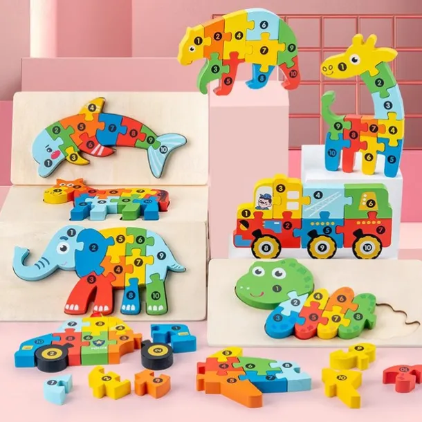 Wooden Early Education Cognition Children'S Educational Toys Building Wood Animal Transportation Shape Matching 3d Three-Dimensional Puzzle