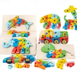 Wooden Early Education Cognition Children'S Educational Toys Building Wood Animal Transportation Shape Matching 3d Three-Dimensional Puzzle