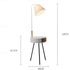 Wooden Floor Lamp LED with Table, Modern Tripod Floor Lamp Dimmable with Remote Control, E27 Bedside Lamp Bedroom with Wooden Drawer Shelf for Living Room, Reading Lamp, Office, Children's 110-240V