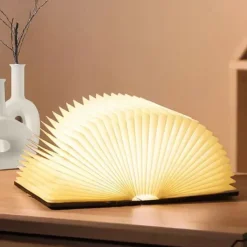 Wooden Folding Book Lamp Foldable LED Book Light 3-Light-Color Bedside Night Light for Home
