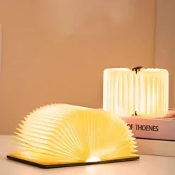 Wooden Folding Book Lamp Foldable LED Book Light 3-Light-Color Bedside Night Light for Home