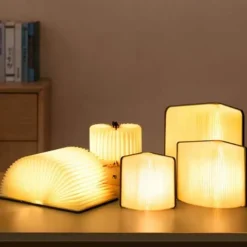 Wooden Folding Book Lamp Foldable LED Book Light 3-Light-Color Bedside Night Light for Home