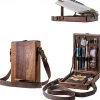 Wooden Handmade Portable Crossbody Postman Bag, Multifunctional Artist Tool Brush Storage Box (Wood Color) Gift