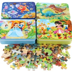 Wooden jigsaw puzzle puzzle for children 60 pieces of iron box jigsaw puzzle puzzle for kindergarten early education wooden toys