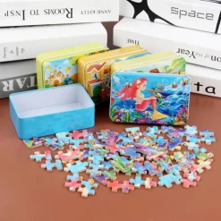 Wooden jigsaw puzzle puzzle for children 60 pieces of iron box jigsaw puzzle puzzle for kindergarten early education wooden toys