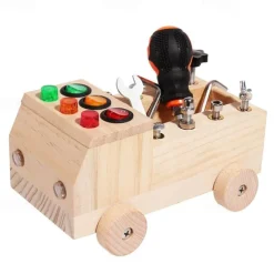 Wooden Led Switch Busy Board Disassembly Screw Nut Tool Car Montessori Early Education Educational Toys Go to School Holiday Gifts for Kids for Christmas Gifts