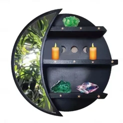Wooden Moon Shelf, Durable Pine Floating Shelves Engraved Moon Design Shelf for Crystal Essential Oil Display Home Decor-Heart