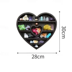 Wooden Moon Shelf, Durable Pine Floating Shelves Engraved Moon Design Shelf for Crystal Essential Oil Display Home Decor-Heart