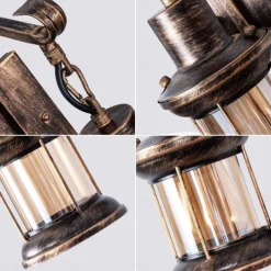 Wooden Retro Chandelier Industrial Retro Chandelier Black Metal Bedroom Dining Room Suspension Lantern Frame with Glass Shade House Loft Bar Coffee Decoration Chandelier Accessories, E27