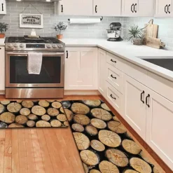 Wooden Texture Kitchen Mat Hallway Carpets Area Rugs Washable for Bedroom Living Room Kitchen Bathroom Anti-Slip Floor Mats