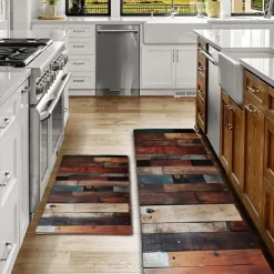 Wooden Texture Kitchen Mat Hallway Carpets Area Rugs Washable for Bedroom Living Room Kitchen Bathroom Anti-Slip Floor Mats