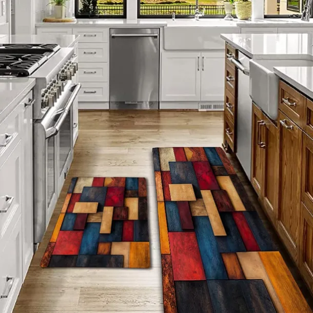 Wooden Texture Kitchen Mat Hallway Carpets Area Rugs Washable for Bedroom Living Room Kitchen Bathroom Anti-Slip Floor Mats