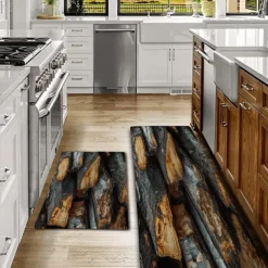 Wooden Texture Kitchen Mat Hallway Carpets Area Rugs Washable for Bedroom Living Room Kitchen Bathroom Anti-Slip Floor Mats