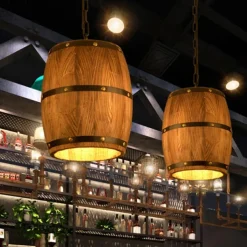 Wooden Wine Barrel Chandelier Bar Cafe Lights Vintage Rustic Wine Barrel Decor Hanging Light Kitchen Light Fixtures Pendant Lamp Barrel Shade Ceiling Light Farmhouse Pendant Light 110-240V