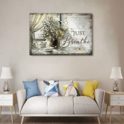 Words Wall Art Canvas The Just Breathe Prints and Posters Pictures Decorative Fabric Painting For Living Room Pictures No Frame