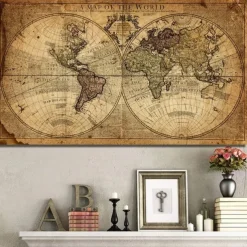 World Map Retro Old Art Canvas Painting Pictures For Living Room Posters Wall Art Home Decoration