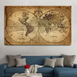 World Map Retro Old Art Canvas Painting Pictures For Living Room Posters Wall Art Home Decoration