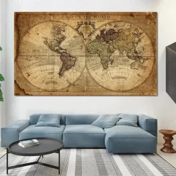 World Map Retro Old Art Canvas Painting Pictures For Living Room Posters Wall Art Home Decoration