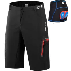WOSAWE Men's Mountain Bike Shorts with Removable 5D Padded Underwear Cycling MTB Shorts Summer Polyester Bike Padded Shorts MTB Shorts Bottoms with Zip Pockets Breathable Quick Dry Waterproof