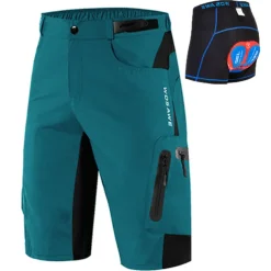 WOSAWE Men's Mountain Bike Shorts with Removable 5D Padded Underwear Cycling MTB Shorts Summer Polyester Bike Padded Shorts MTB Shorts Bottoms with Zip Pockets Breathable Quick Dry Waterproof