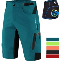 WOSAWE Men's Mountain Bike Shorts with Removable 5D Padded Underwear Cycling MTB Shorts Summer Polyester Bike Padded Shorts MTB Shorts Bottoms with Zip Pockets Breathable Quick Dry Waterproof