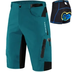 WOSAWE Men's Mountain Bike Shorts with Removable 5D Padded Underwear Cycling MTB Shorts Summer Polyester Bike Padded Shorts MTB Shorts Bottoms with Zip Pockets Breathable Quick Dry Waterproof