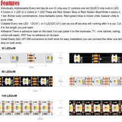 WS2812 RGBIC Addressable LED Strip Light Dream Color Strip Light 8.2FT/16.4FT 20Pixels/m Waterproof Black and White PCB Flexible DC12V Chase Effect Suitable for Indoor and Outdoor Activity Atmosphere Decoration