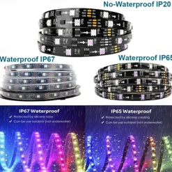 WS2812 RGBIC Addressable LED Strip Light Dream Color Strip Light 8.2FT/16.4FT 20Pixels/m Waterproof Black and White PCB Flexible DC12V Chase Effect Suitable for Indoor and Outdoor Activity Atmosphere Decoration