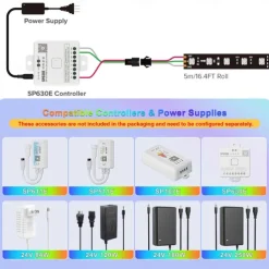 WS2812 RGBIC Addressable LED Strip Light Dream Color Strip Light 8.2FT/16.4FT 20Pixels/m Waterproof Black and White PCB Flexible DC12V Chase Effect Suitable for Indoor and Outdoor Activity Atmosphere Decoration