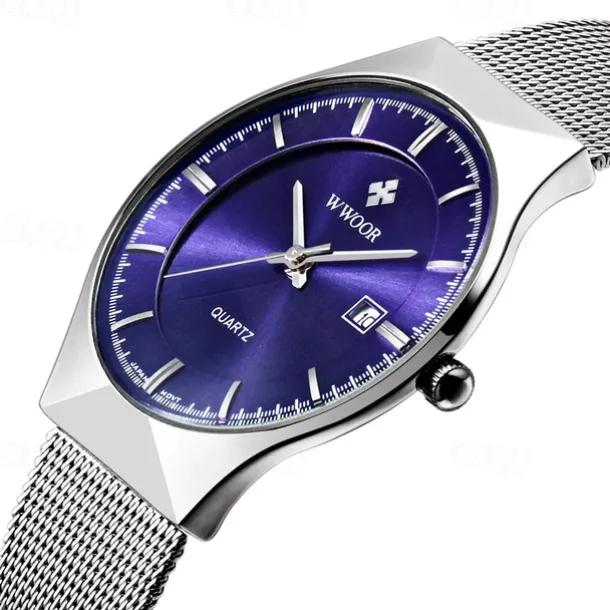 WWOOR Business Men Luxury Watches Mesh Strap Ultra Thin Quartz Men Wrsit Watch Waterproof Auto Date Male Clock
